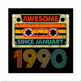 Awesome Since January 1990 34 Years Old 34th Birthday Posters and Art